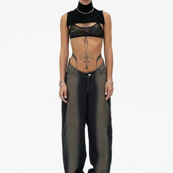 [BUNJANG] 604service U-Shape Waist Beaded Jeans / 604service BEADED U SHAPE WAIST JEAN