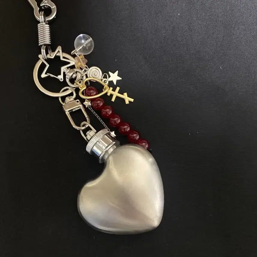[BUNJANG] Heart Flask Keychain with Beads & Star Charms / 하트 플라스크 키링