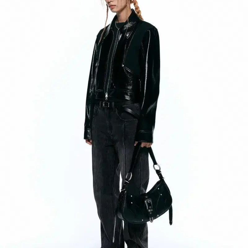 [BUNJANG] Insilence Woman Shiny Vegan Leather Jacket M / 인사일런스 우먼  유광  비건레더 자켓 M사이즈