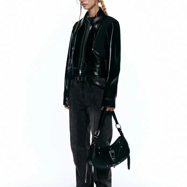 [BUNJANG] Insilence Woman Shiny Vegan Leather Jacket M / 인사일런스 우먼  유광  비건레더 자켓 M사이즈