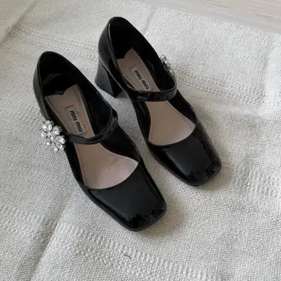 [BUNJANG] Miu Miu Crystal Flower Mary Jane Heels / miu miu 크리스탈 플라워 메리제인 구두
