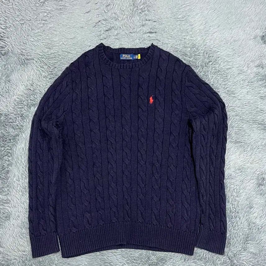 [BUNJANG] Polo Ralph Lauren New Navy Cable Knit Sweater L / 폴로랄프로렌 신형 네이비 꽈배기 니트 L
