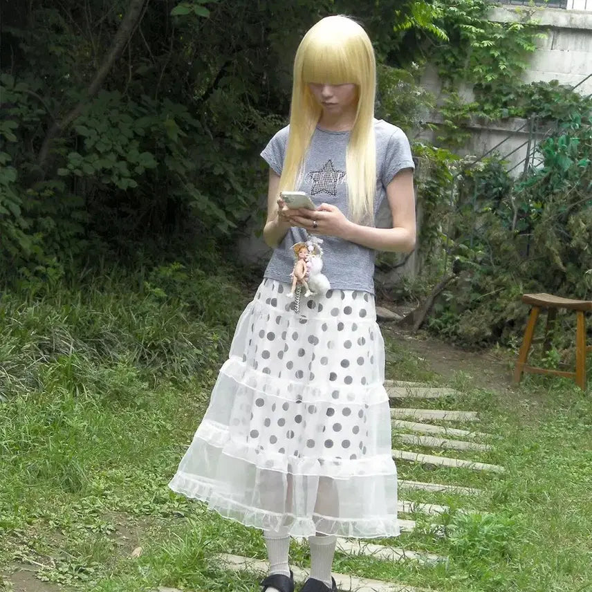 [BUNJANG] Hetti Sheer Dot Long Skirt / 헤티 쉬어 도트 롱 스커트