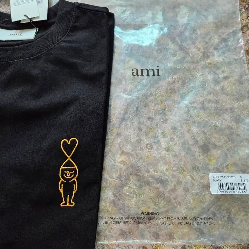 [BUNJANG] AMI x Jean Jullien Short Sleeve T-Shirt Black/White / 아미 장줄리앙 반팔티 블랙 /화이트(폴리백 포장 새상품)