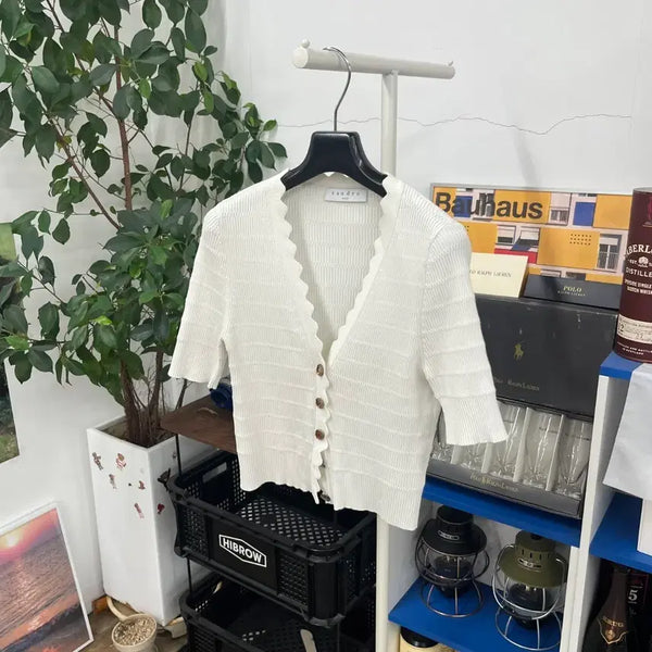 [BUNJANG] Sandro Cropped Short Sleeve Cardigan Size 2 / 산드로 크롭 반팔 가디건 2