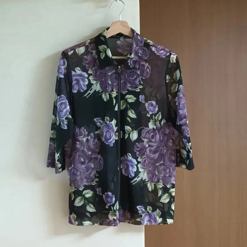 [BUNJANG] CANAAN See-through Floral Zip-up Blouse / CANAAN 시스루 꽃무늬 집업 블라우스77