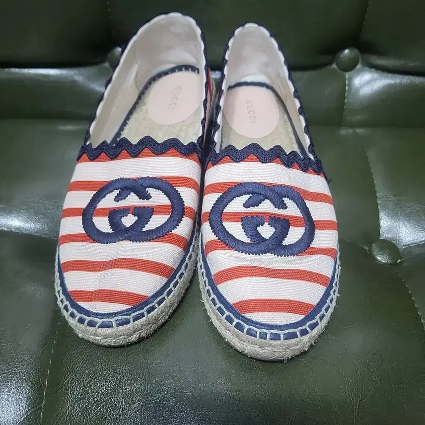 [BUNJANG] Gucci GG Stripe Canvas Espadrille Shoes (Size 37) / 구찌 GG 스트라이프 캔버스 에스파듀 슈즈 37