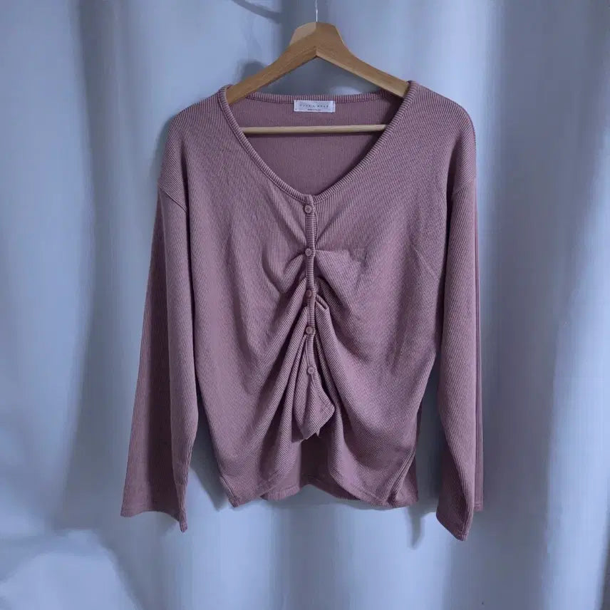 [BUNJANG] Shirring Ribbed V-Neck Cardigan / 셔링 골지 브이넥 가디건 새옷