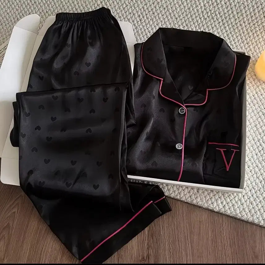 [BUNJANG] Silk Heart Pattern Pajama Set (XL) / 실크 하트 패턴 여성 파자마 세트(XL)