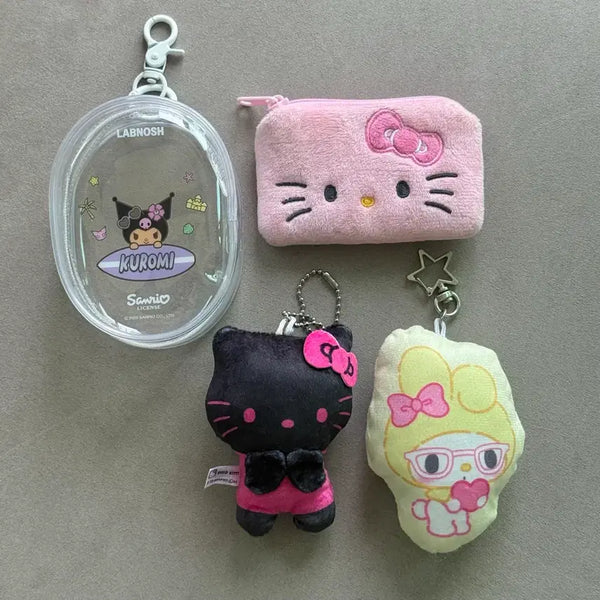 [BUNJANG] Sanrio Hello Kitty & Friends Plush Keychain Pouch Bundle Set / (일괄) 산리오 헬로키티 인형 가챠 키링 블랙 마이멜로디 쿠로미 파우치