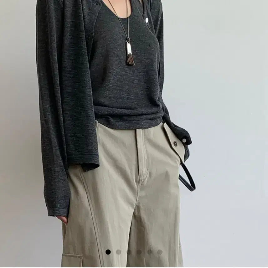 [BUNJANG] Lovemewoo Course Halter Cardigan Set Charcoal S / 러브미우 코스 홀터 가디건 세트 차콜 s