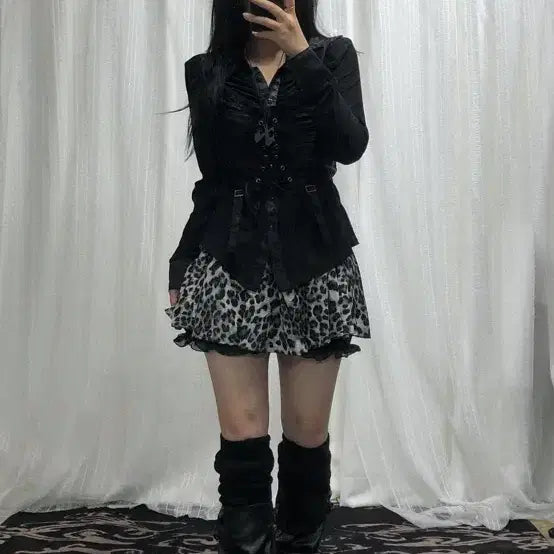 [BUNJANG] IGANI Leopard Black Mini Skirt Y2K Style / 선가든파티 에토 코디 단품 판매 빈티지
