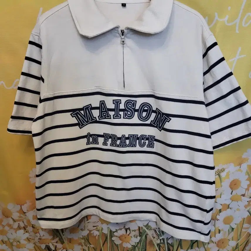 [BUNJANG] BREAL 2023 Striped Half-Zip Short-Sleeve T-Shirt / 브레알 2023 단가라 하프집업 반팔77L