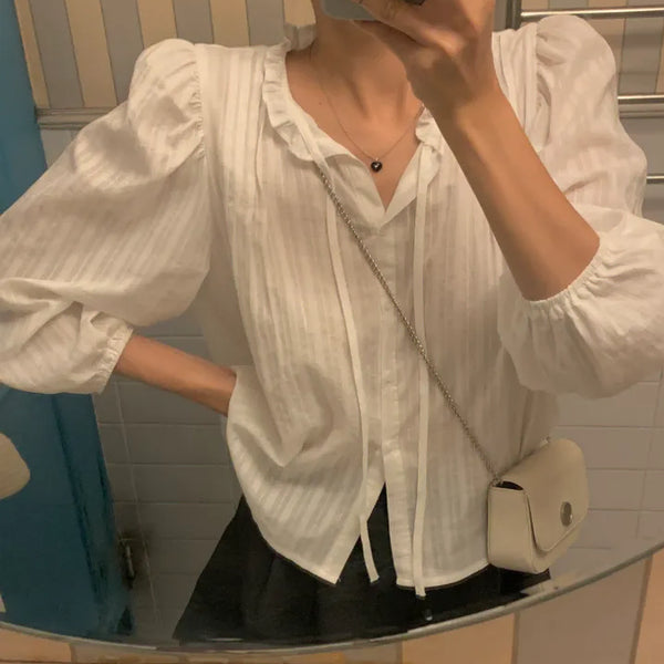 [BUNJANG] Grand Bloom Belle Frill Pintuck Blouse (Black) / 그랑블룸 베르 프릴 핀턱 블라우스 (블랙)