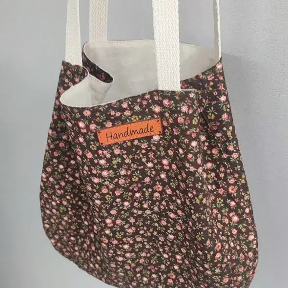 [BUNJANG] Handmade Mini Brown Floral Pleated Eco Bag / 미니 브라운 잔꽃주름 에코백