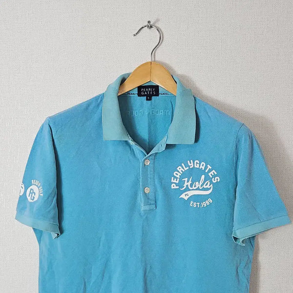 [BUNJANG] Pearly Gates Golf Men's Washed Blue Short Sleeve Polo T-shirt Size 5 (100) / 파리게이츠 골프 폴로 반팔 카라티 피케티 워시드블루 남성 5사이즈 100