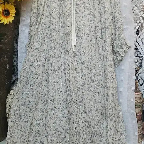 [BUNJANG] 100% Linen Floral Pattern Long Dress / 마100프로패턴 롱 원피스