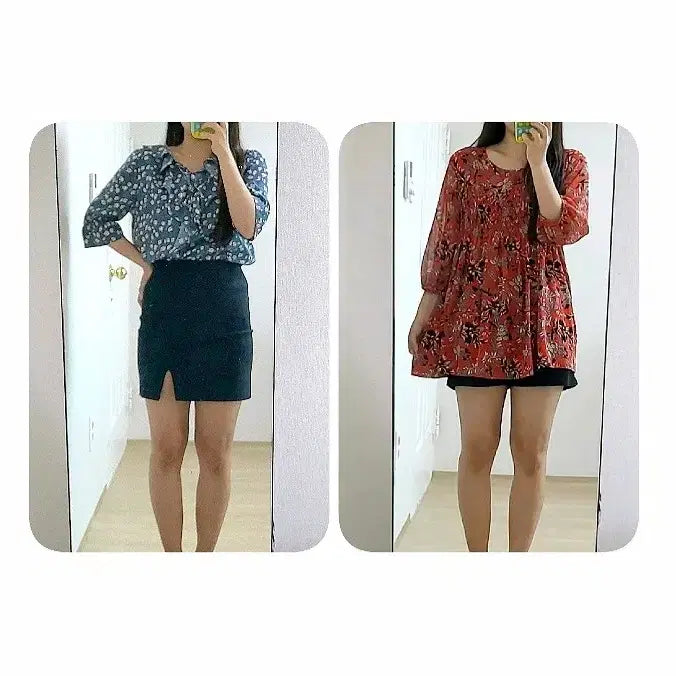 [BUNJANG] 2 Women's Long Sleeve Blouses: Red Leaf Pattern & Arnold Bernini Flower Pattern / 레드 나뭇잎패턴 롱 블라우스+아놀드 바시니 플라워패턴 블라우스 2벌