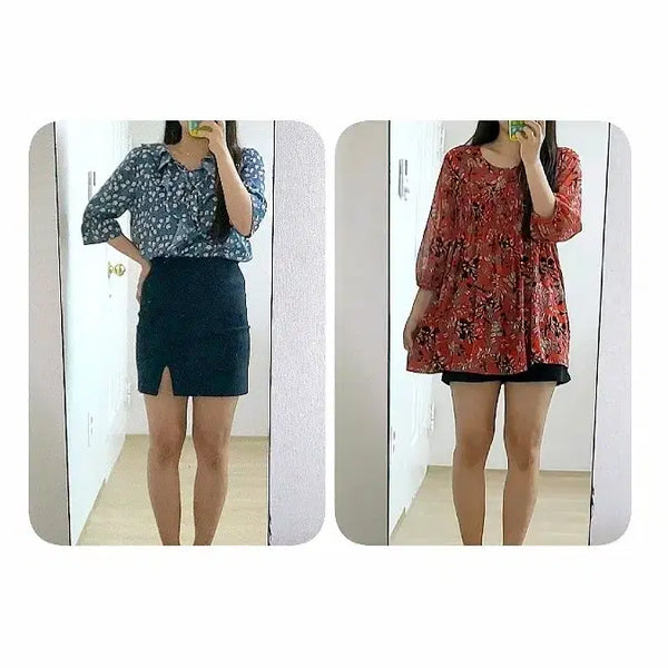 [BUNJANG] 2 Women's Long Sleeve Blouses: Red Leaf Pattern & Arnold Bernini Flower Pattern / 레드 나뭇잎패턴 롱 블라우스+아놀드 바시니 플라워패턴 블라우스 2벌