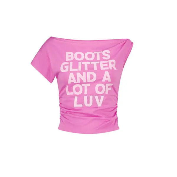 [BUNJANG] As If Cafe One-Shoulder T-Shirt Pink / 에즈이프캘리 원숄더 티셔츠 핑크