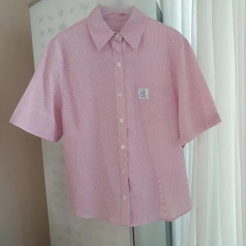[BUNJANG] Beirut Half Sleeve Seersucker Shirt Pink Stripe / 베이루트 하프 슬리브 시어서커 셔츠