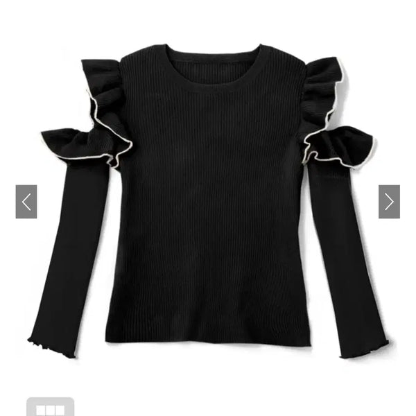 [BUNJANG] GRL Frill Off-Shoulder Knit Black / grl 그레일 프릴 오프숄더 니트 블랙