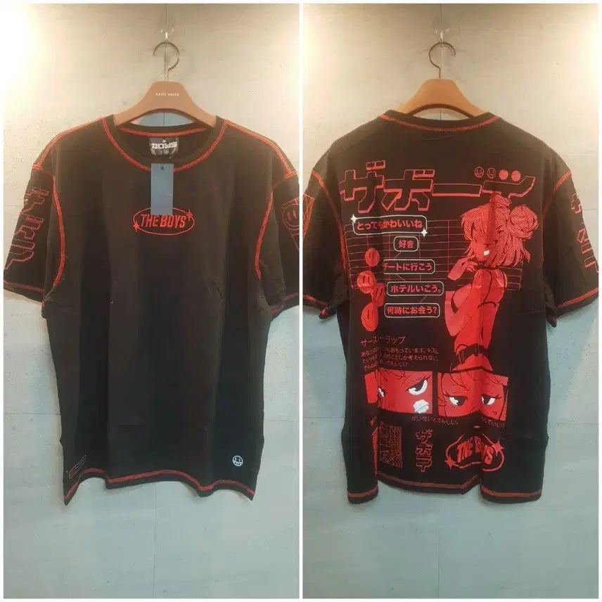 [BUNJANG] The Boyz Black Stitch Short Sleeve T-Shirt / 더 보이즈. 블랙 레드. 스티치. 반팔 티셔츠
