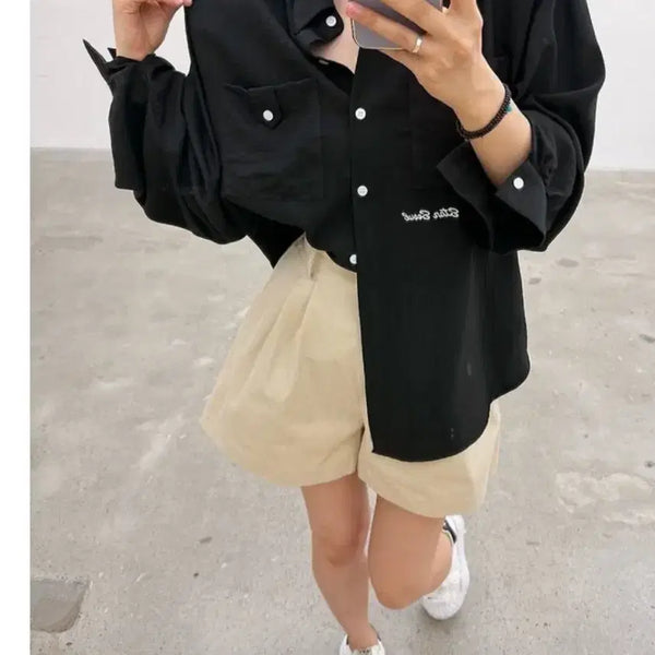 [BUNJANG] Star Embroidered Shirt Blouse - Black / 스타 셔츠블라우스