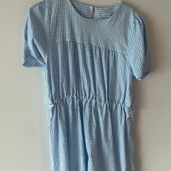 [BUNJANG] Sky Blue Checkered Short Sleeve Dress / 체크무늬 반팔 원피스