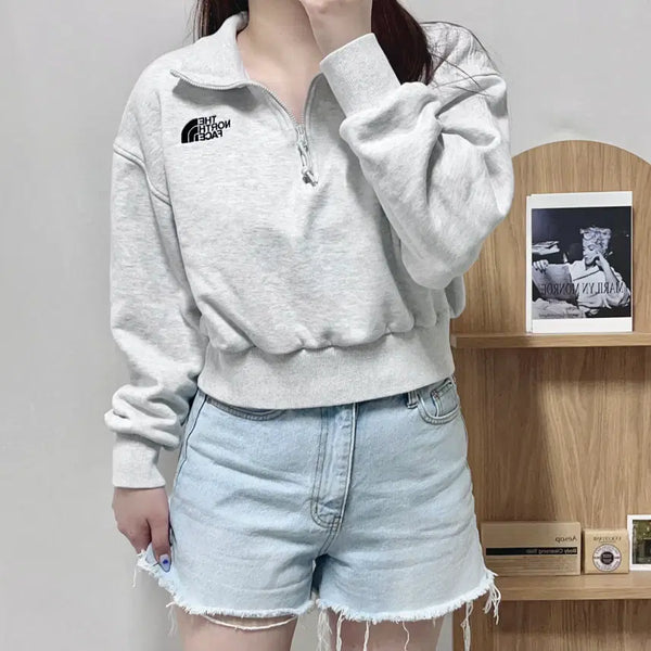 [BUNJANG] The North Face Grey Two Logo Crop Half-Zip Pullover / 노스페이스 그레이 투로고 크롭 반집업 [ WL/92 ]