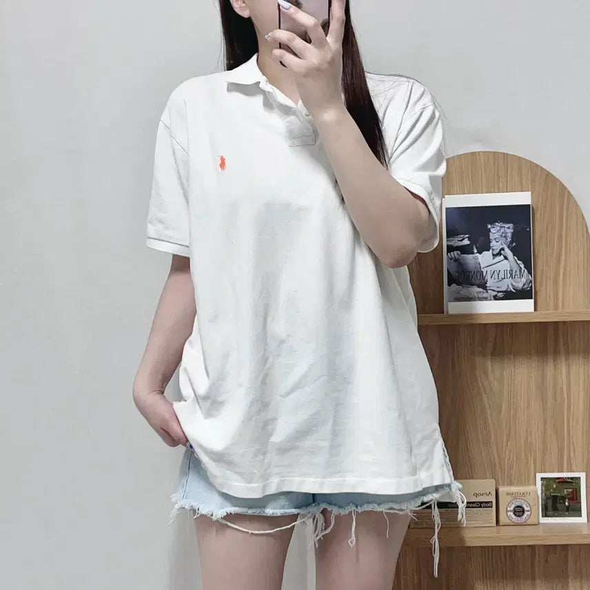 [BUNJANG] Polo Ralph Lauren White / Neon Orange Pony Short Sleeve Polo Shirt XL / 폴로 화이트 / 형광오렌지포니 반팔카라티 [ XL ]