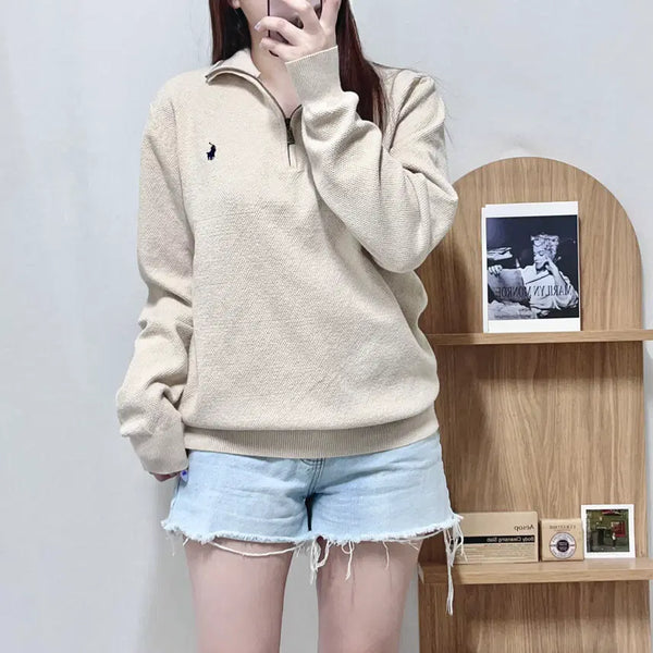 [BUNJANG] Polo Ralph Lauren Beige/Navy Pony Waffle Half-Zip Pullover XL / 폴로 베이지 / 네이비포니 와플 반집업 [ XL ]