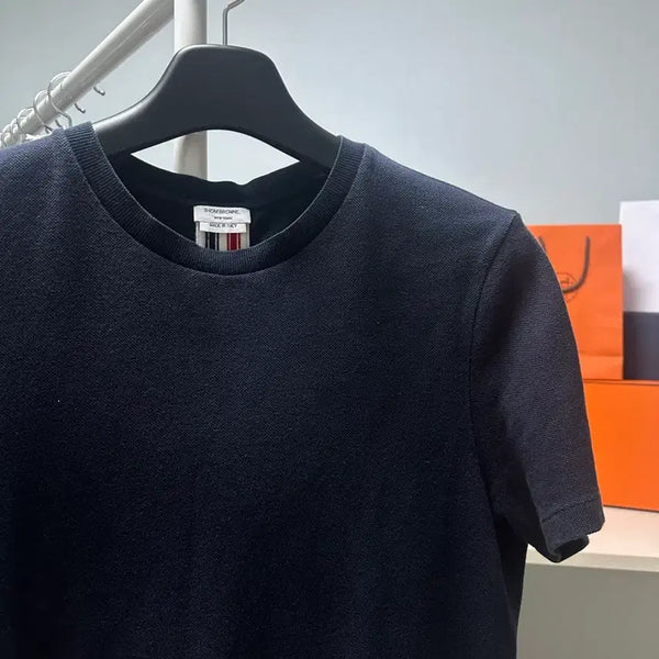 [BUNJANG] Thom Browne Back Tricolor Navy Short Sleeve T-Shirt / 급처 톰브라운 백삼선 네이비 반팔 판매