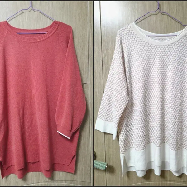 [BUNJANG] Plus Size 3/4 Sleeve Knit T-Shirt (Sizes 77-88) / 빅사이즈 8부 소매 니트 티셔츠 77~88