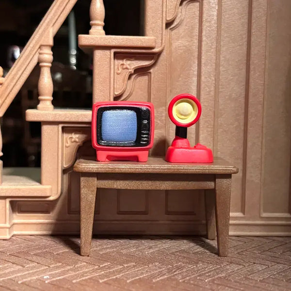 [BUNJANG] Red Vintage Television & Lamp Miniature Set / 레드 빈티지 텔레비전 전등 미니어처 세트
