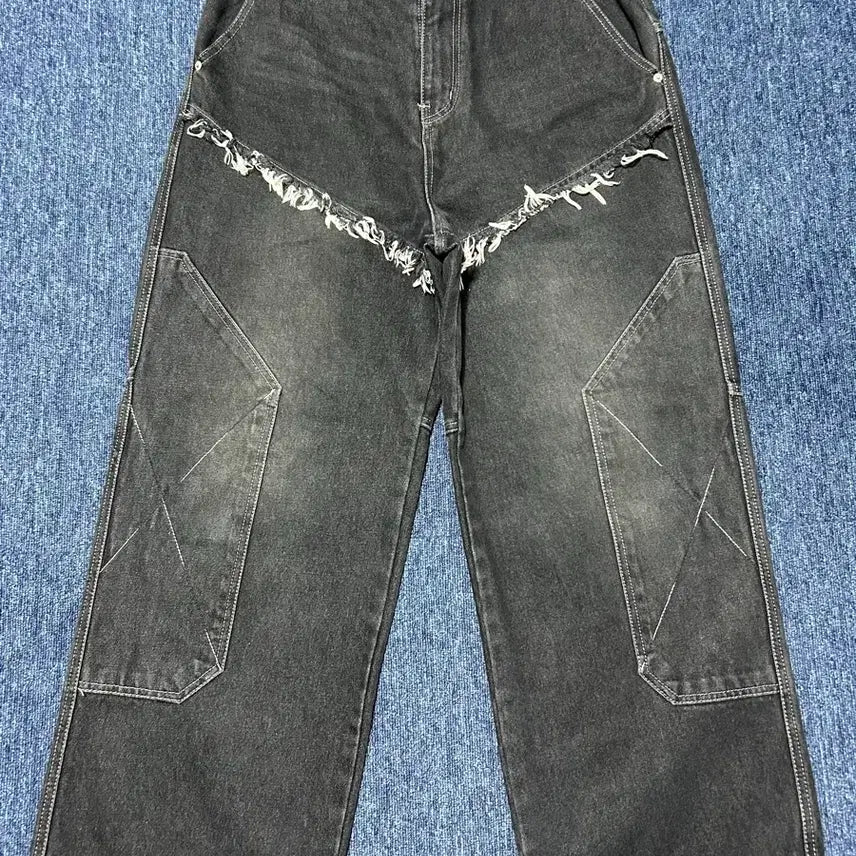 [BUNJANG] Compagno Western Wide Black Denim Pants / (L) 꼼파뇨 웨스턴 와이드 데님 블랙 팬츠