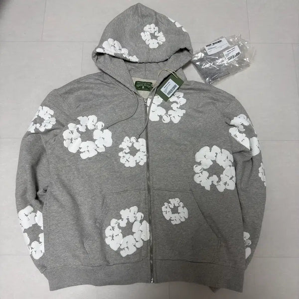 [BUNJANG] Denim Tears Cotton Wreath Hoodie Zip-up Grey XL / [새상품, XL] 데님티어스 코튼 리쓰 후드집업 그레이