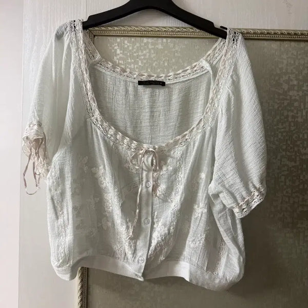 [BUNJANG] Zara Embroidered Gauze Crop Blouse L / 자라 자수 거즈 크롭 블라우스 L