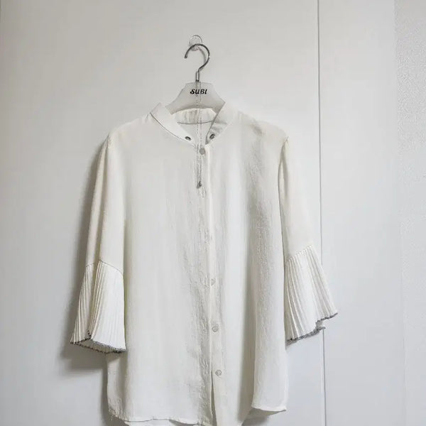 [BUNJANG] SU:BI Pleated Sleeve Blouse White / [SU:BI] 플리츠 소매 블라우스 화이트 55 상태좋음