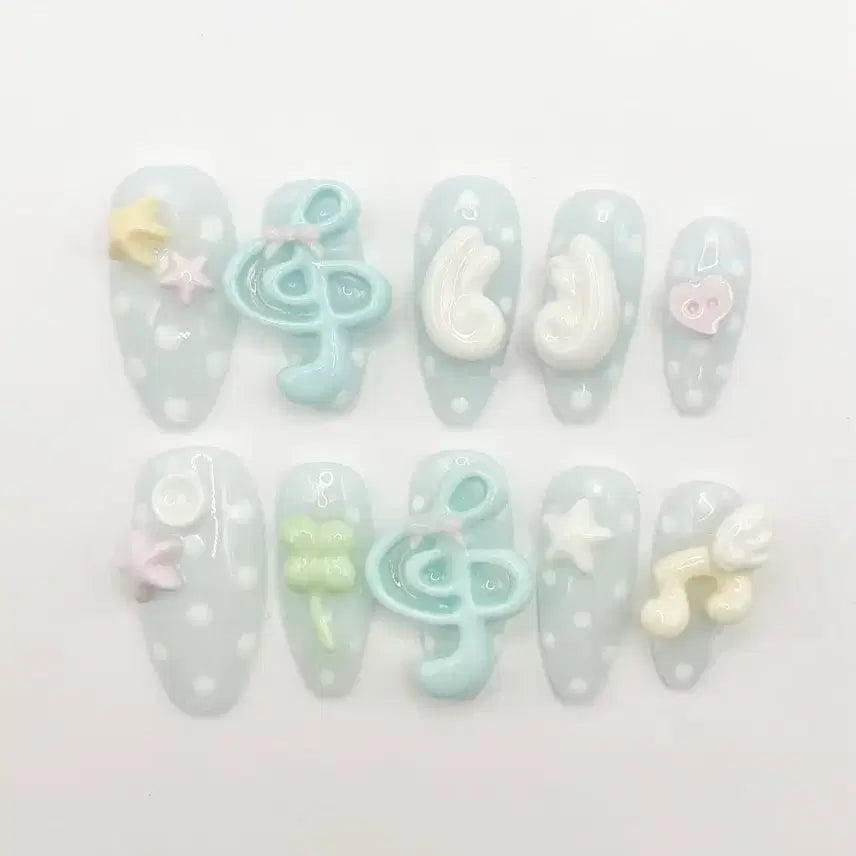 [BUNJANG] Handmade Nail Tips with Musical Notes and Angel Design / 음표 도트 천사 네일팁 핀터레스트 xs/s/m/l 주문제작 수제