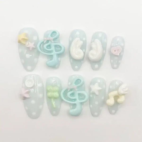 [BUNJANG] Handmade Nail Tips with Musical Notes and Angel Design / 음표 도트 천사 네일팁 핀터레스트 xs/s/m/l 주문제작 수제