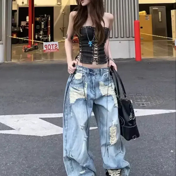 [BUNJANG] Destroyed Wide Jeans XL / 디스트로이드 와이드 진 XL