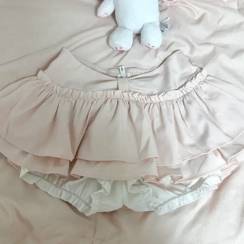 [BUNJANG] Alkyalky Ribbon Pink Kang Kang Frill Skirt Culottes / 알키알카 리본 핑크 캉캉 프릴 스커트 큐롯 미사용 새상품