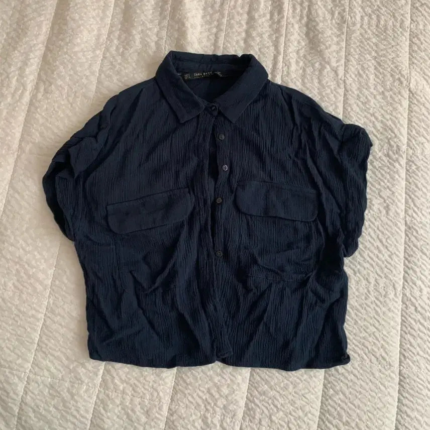 [BUNJANG] Zara Pleated Cropped Shirt / 자라 플리츠 크롭 셔츠