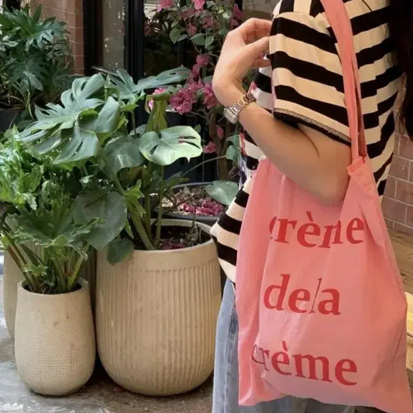 [BUNJANG] Crème de la Crème Pink Canvas Shoulder Eco Bag / 핑크 에코백