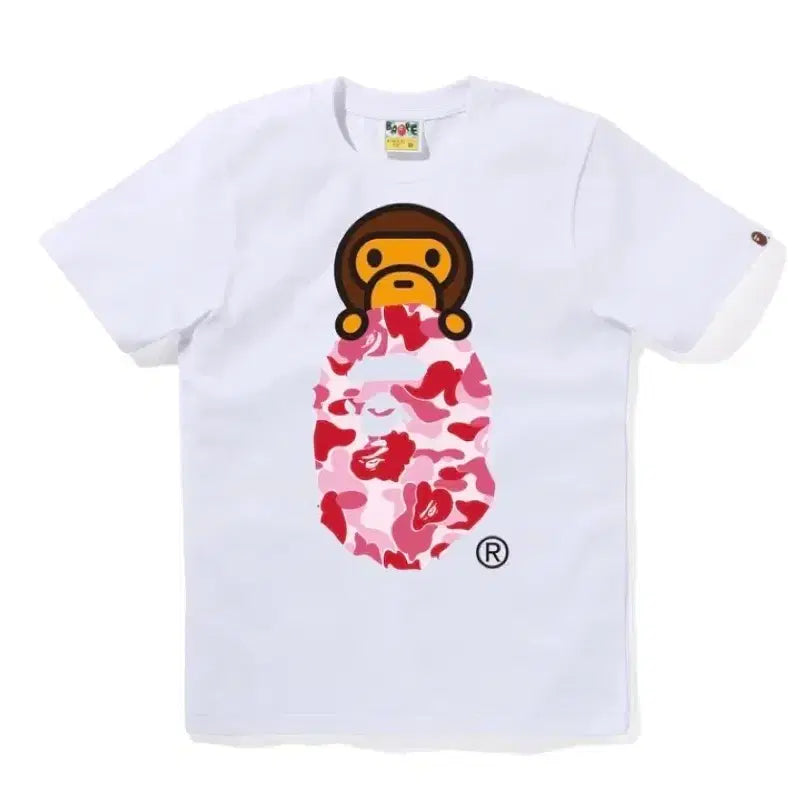 [BUNJANG] BAPE ABC Camo Milo Ape Head T-Shirt - White/Pink (Size S) / 베이프 정품 여성용 S 에이비씨 카모 마일로온 에이프 헤드 티