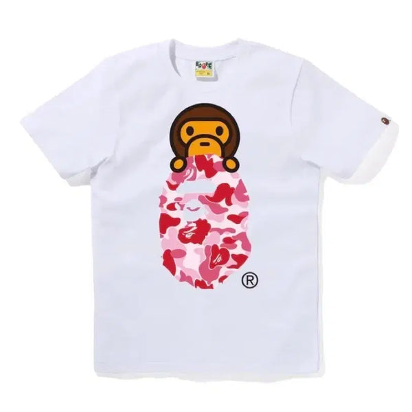 [BUNJANG] BAPE ABC Camo Milo Ape Head T-Shirt - White/Pink (Size S) / 베이프 정품 여성용 S 에이비씨 카모 마일로온 에이프 헤드 티