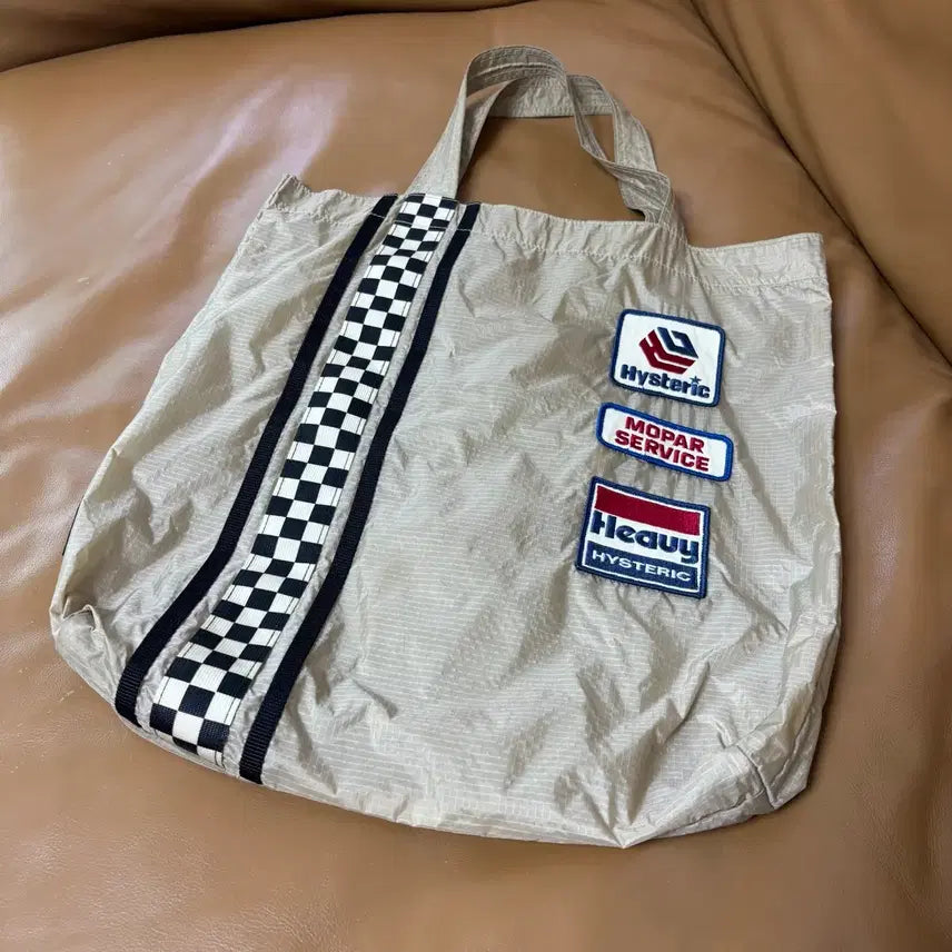 [BUNJANG] Hysteric Glamour Nylon Ripstop Patch Tote Bag / 히스테릭글래머 나일론 립스탑 패치 토트백 에코백 탄 그레이