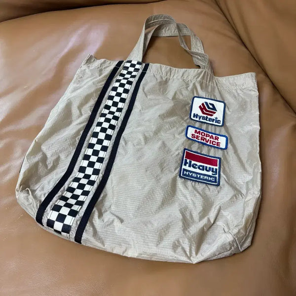[BUNJANG] Hysteric Glamour Nylon Ripstop Patch Tote Bag / 히스테릭글래머 나일론 립스탑 패치 토트백 에코백 탄 그레이