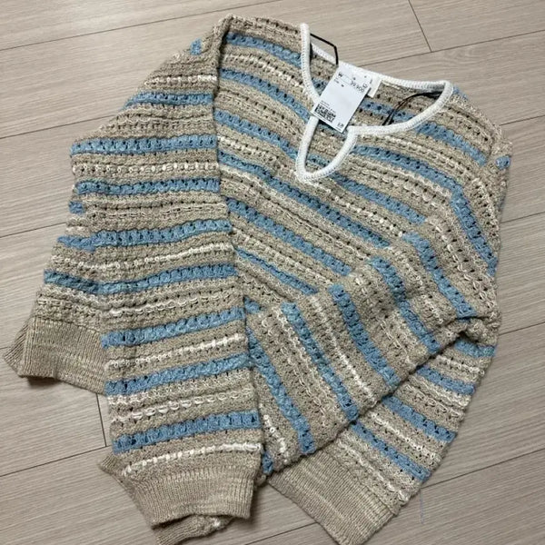 [BUNJANG] H&M Sky Blue & Beige Crochet Knit Sweater / H&M 스카이블루&베이지 크로셰 니트
